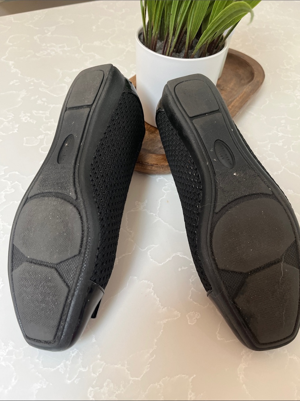 Anne Klein Black Knit Flats with Patent Cap Toe and Buckle - Picture 4 of 4